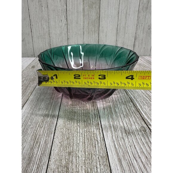 Vtg Anthropologie Glass Salad Fruit Bowl Purple Green Ribbed Set of 2 5.5" DIA - Picture 9 of 9